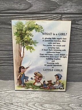 Little Girls What is a Girl Retro Wall Plaque 1979 Russ Berrie USA 7” X 9”